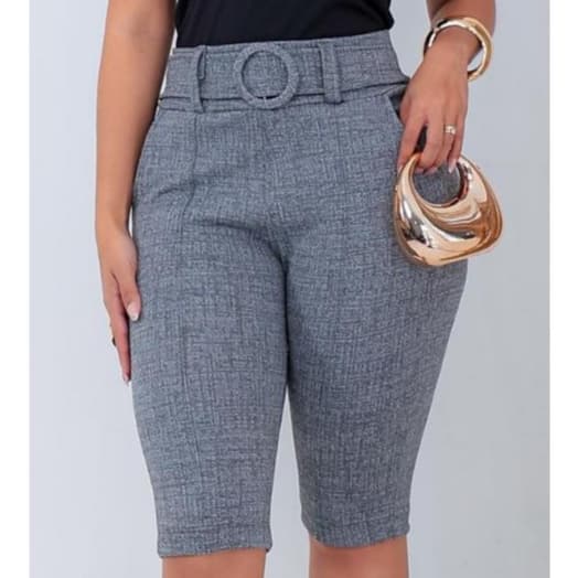 BERMUDAS CINTO FEMININA JACQUARD MESCLA SOCIAL CINTURA ALTA COM BOLSOS