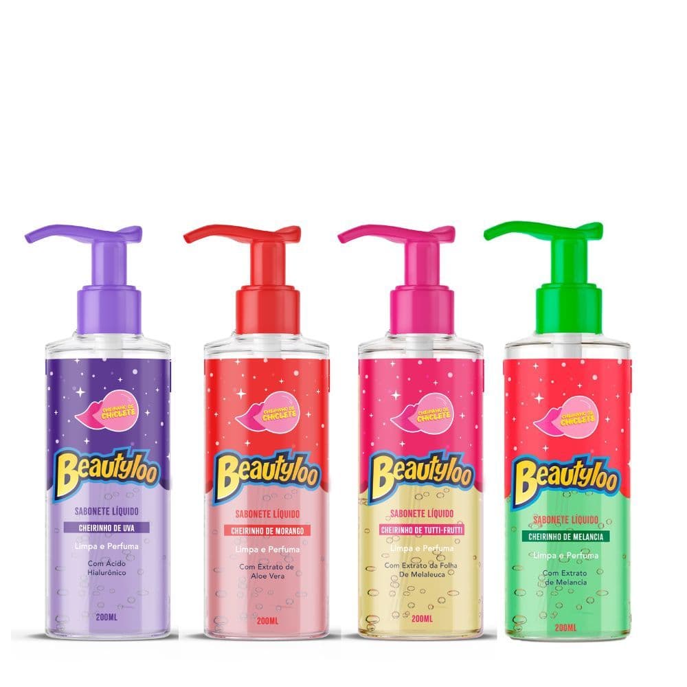 Kit Sabonete Liquido Beautyloo Cheirinho de Chiclete Face Beautiful 200ml