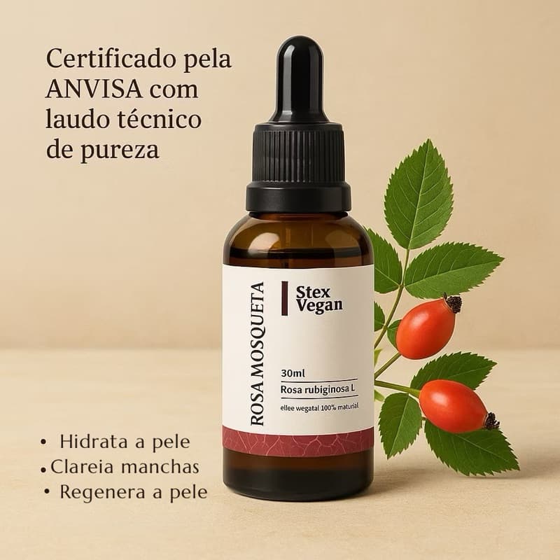 Óleo de Rosa Mosqueta Rubiginosa 100% Puro Stex Vegan 30mL - Extração a Frio do Chile