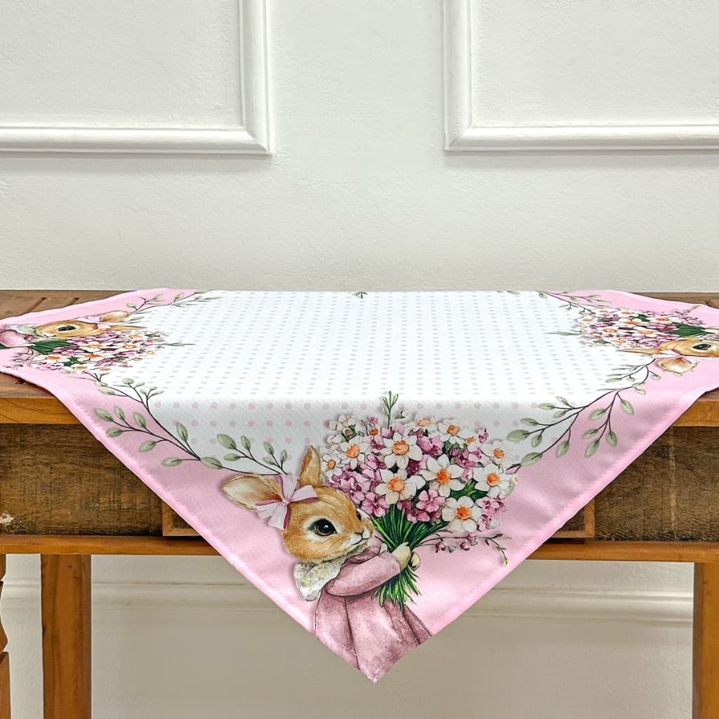 Toalhinha de Chá /Centro de Mesa 0,60cm x 0,60cm Quadrada - Coleção Páscoa Digital Coelhinha