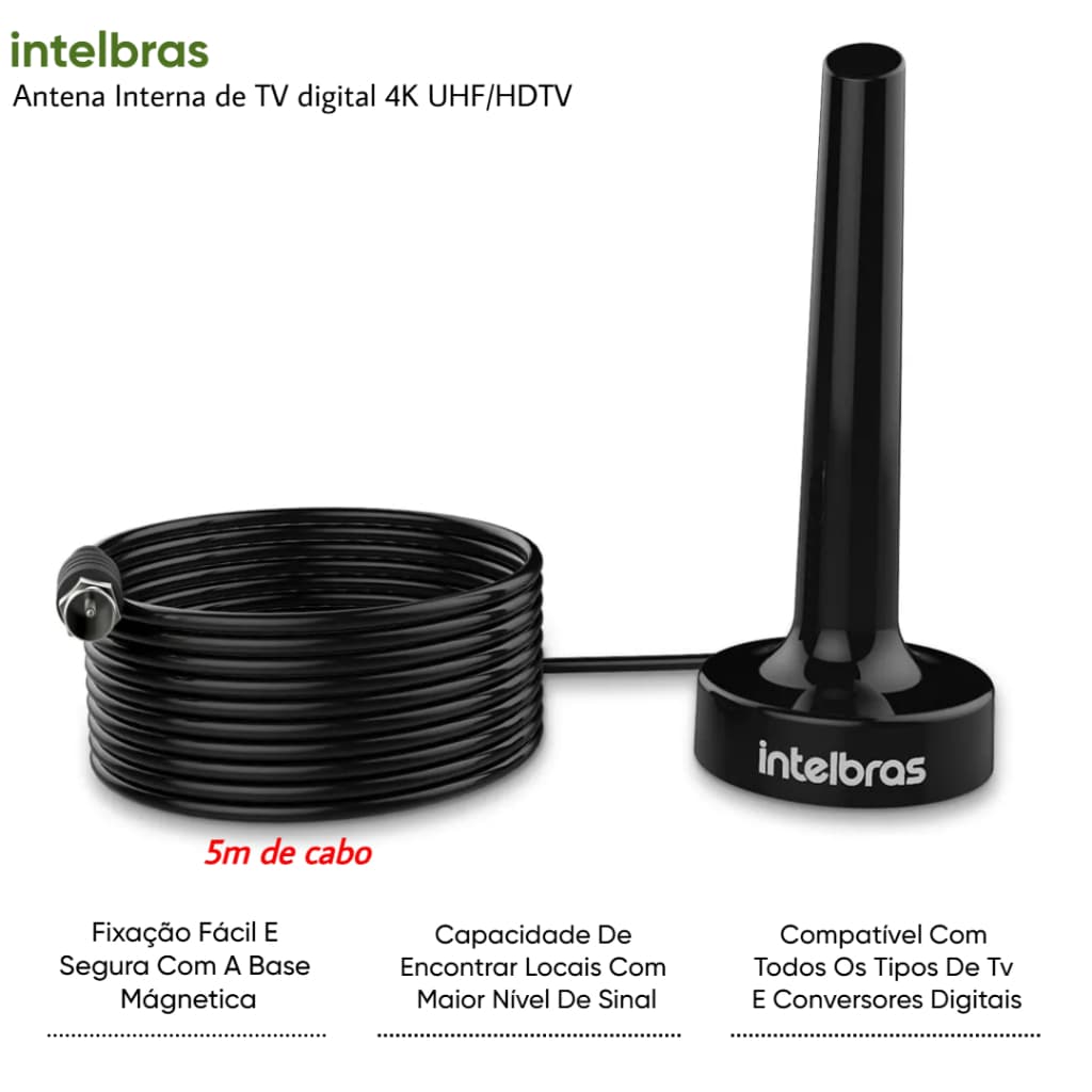 Antena Intelbras Tv Interna Uhf/hdtv Ai2031 5 Metros Saida Di1 Cagital 4K Ai 2031 Melhor que Aquário