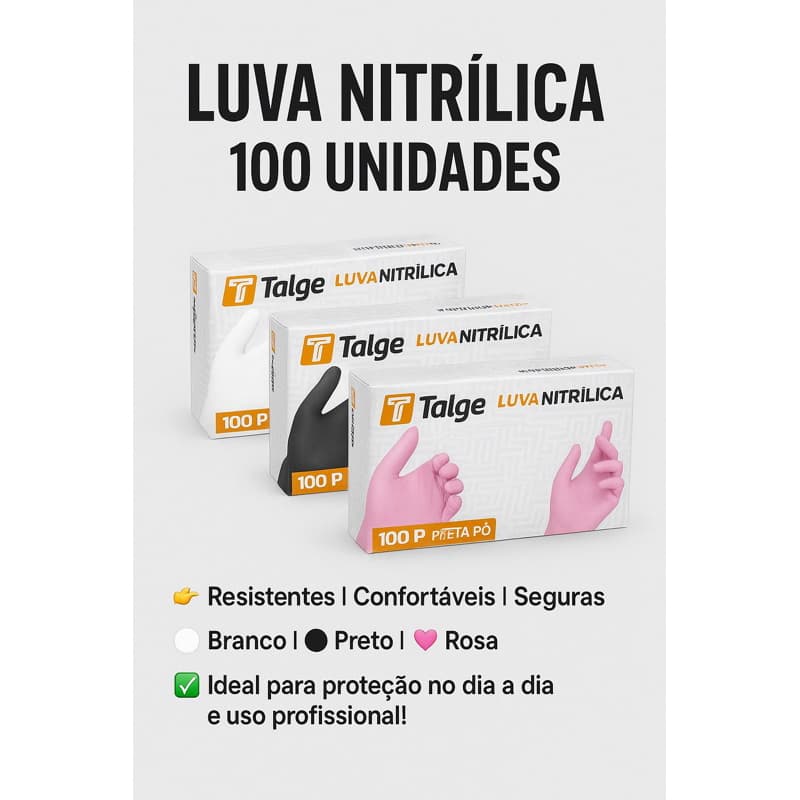 Luva nitrilica Descartável Sem pó Cx100un P/M/G Alta Qualidade