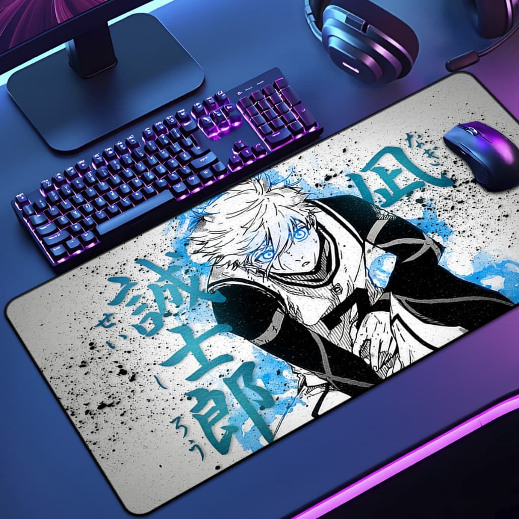 Mouse Pad Grande Gamer Blue Lo 65x30 70x35 80x35 90x40 90x50 120x60 Antiderrapante Borda Costurada