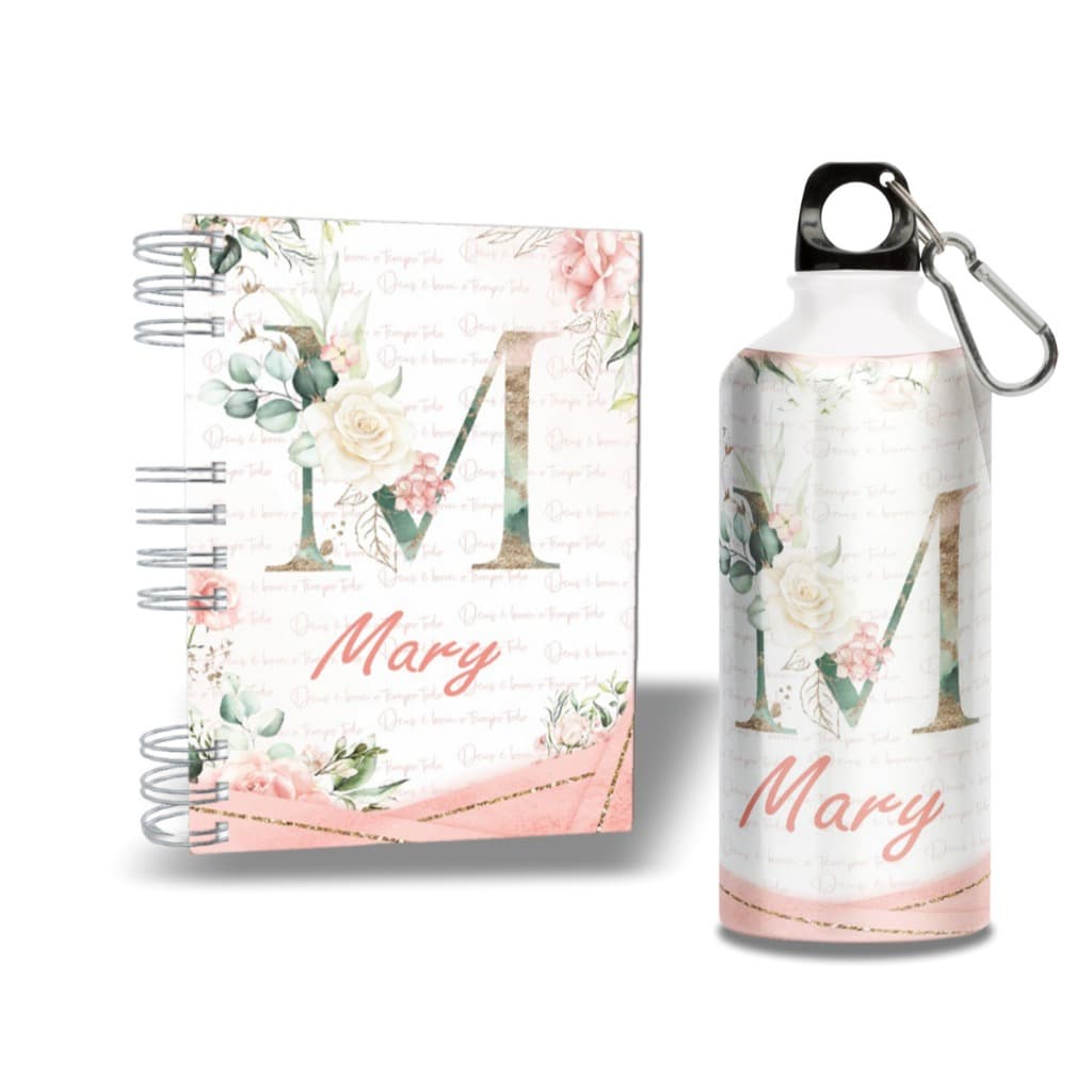 Agenda 2026 + Garrafa - Personalizada com Nome - Alumínio - Alfabeto - Capa Dura Holográfica