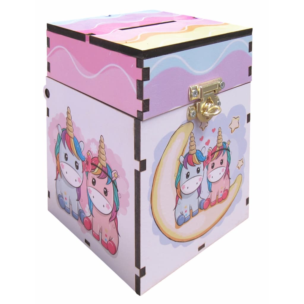 Urna Cofre Infantil Com Fecho Para Cadeado Decoração Unicórnios