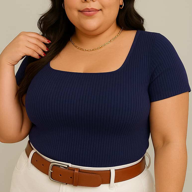 Blusinha Feminina Plus Size Decote Quadrado Blusa Decote U Básica Manga Curta Trabalho Elegante