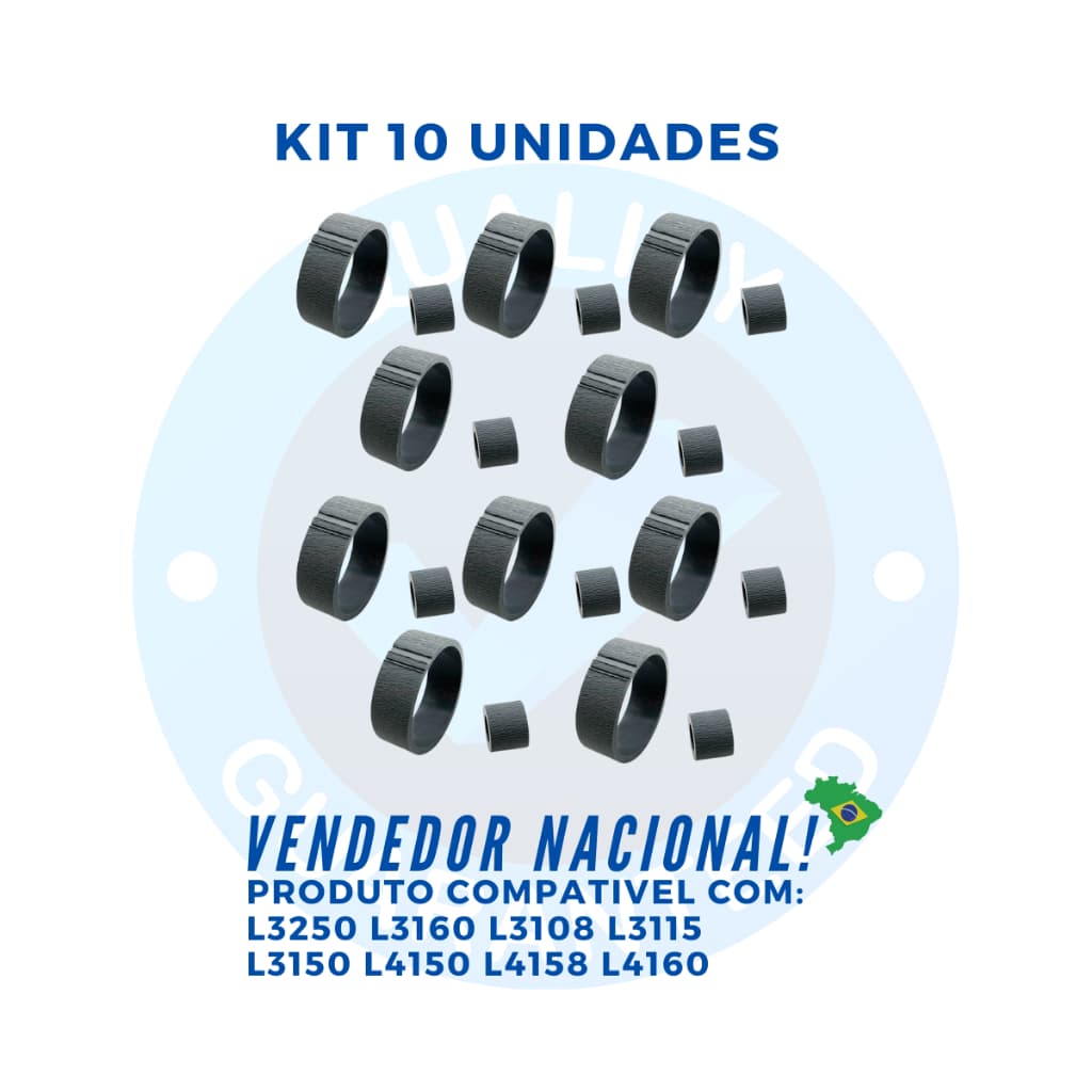 Kit 10 Rolete Retardo Pickup Roller Compatível Epson L3150 L4150 L3250 L4160 L3110 L5190 L3260 L4250