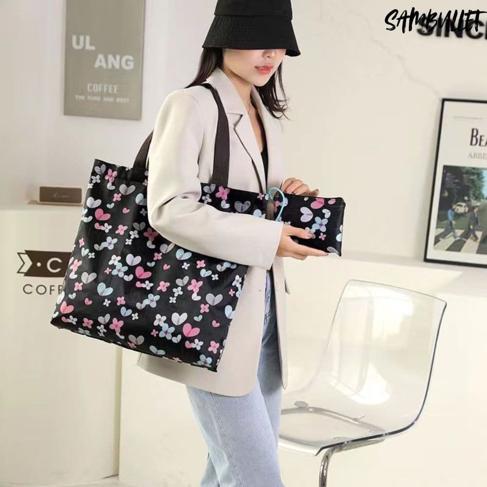 Bolsa Dobrável Impermeável Sacola De Ombro Feira Supermercado Estampada