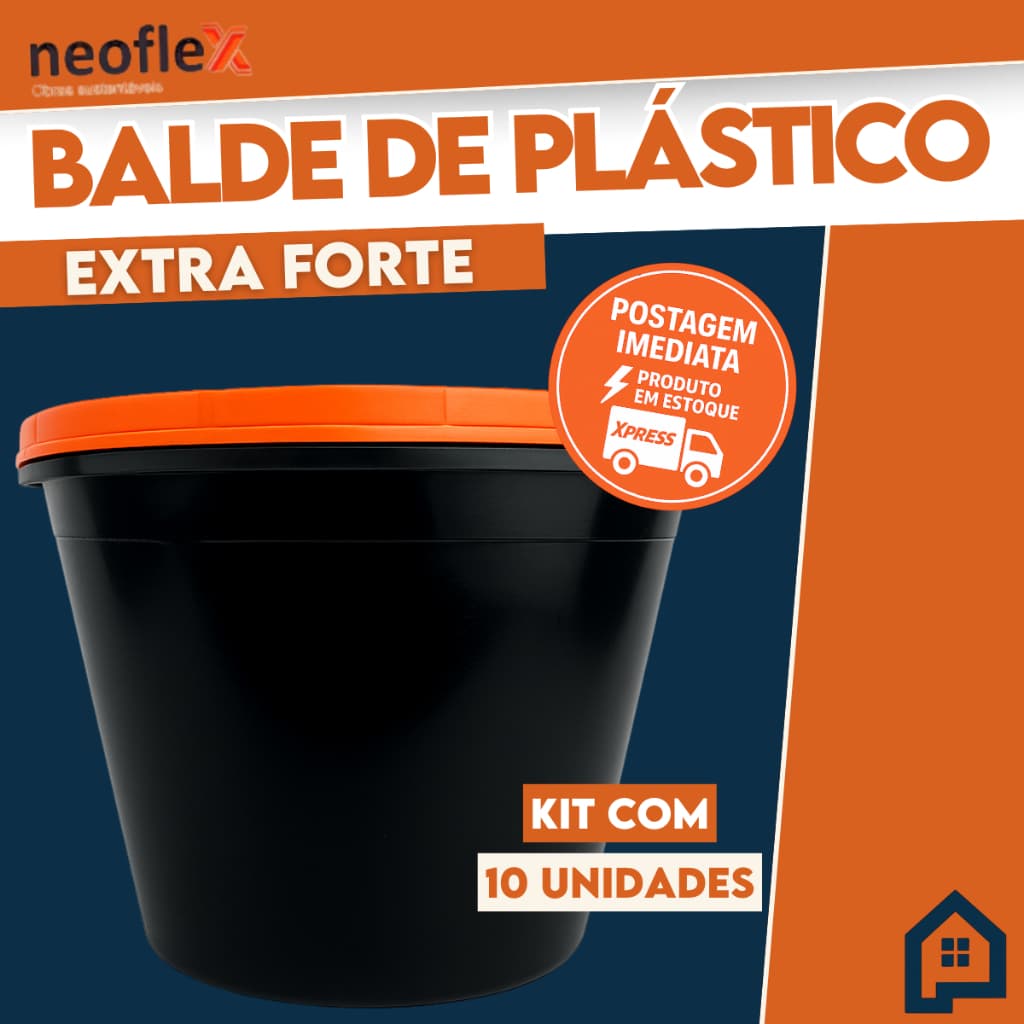 Kit 10 Baldes Plásticos 12L Resistentes com Alça Grande Multiuso Limpeza