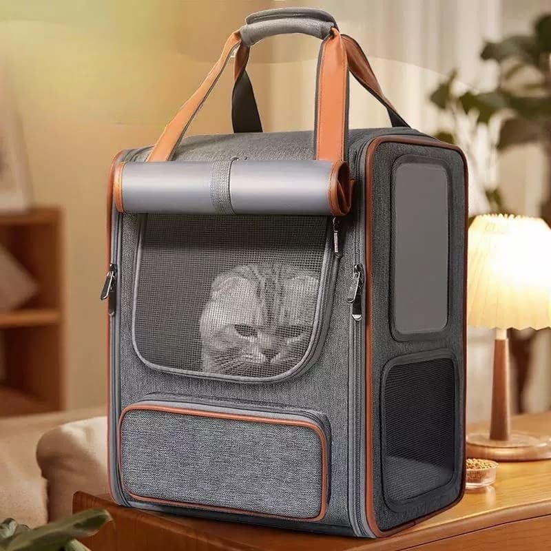 Mochila de Transporte para Gatos até 10kg Tecido Oxford PU Abertura Lateral Resistente Confortável