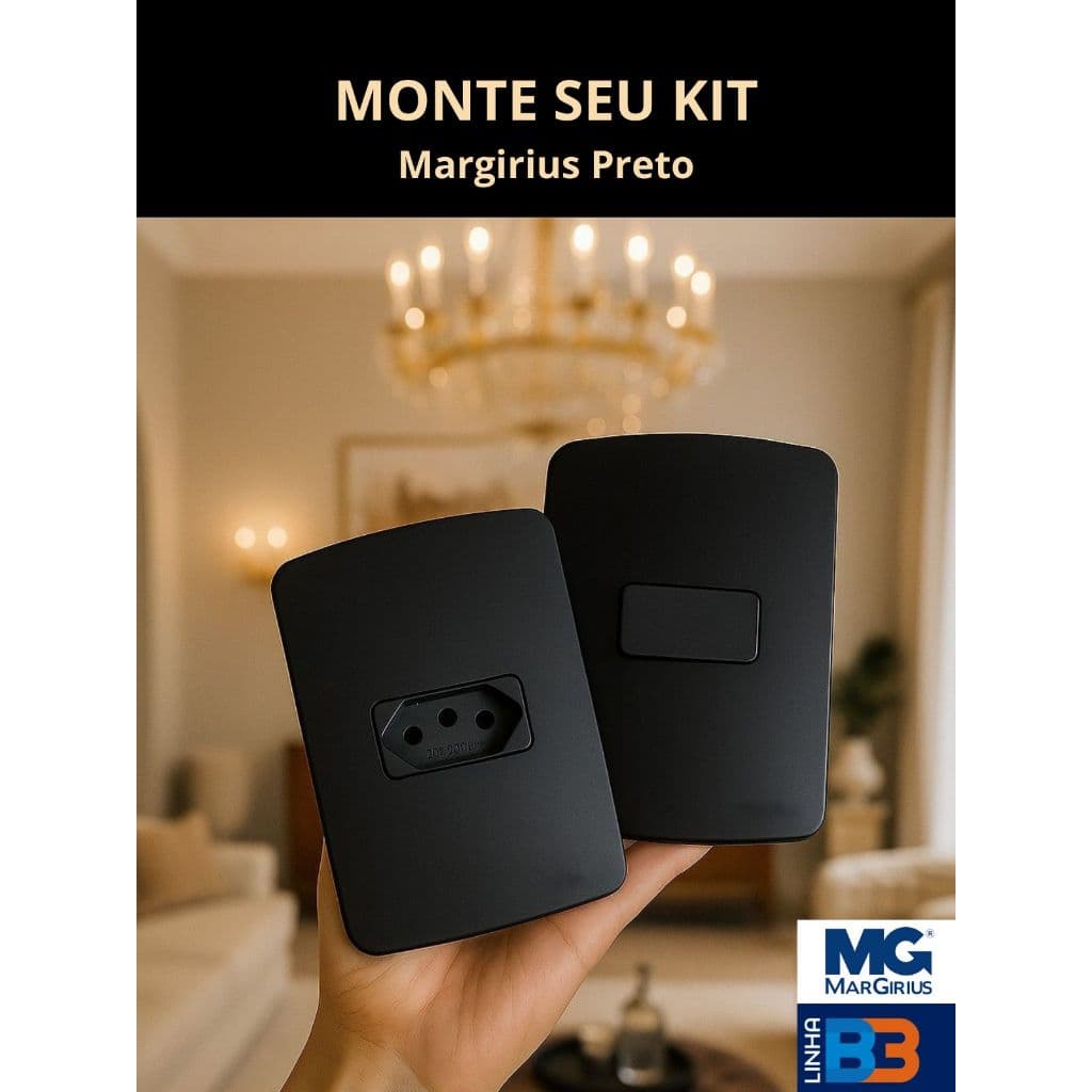 Monte seu kit tomada preta, interruptor, tomada dupla, apagador, tomada vermelha B3 Margirius Ebony