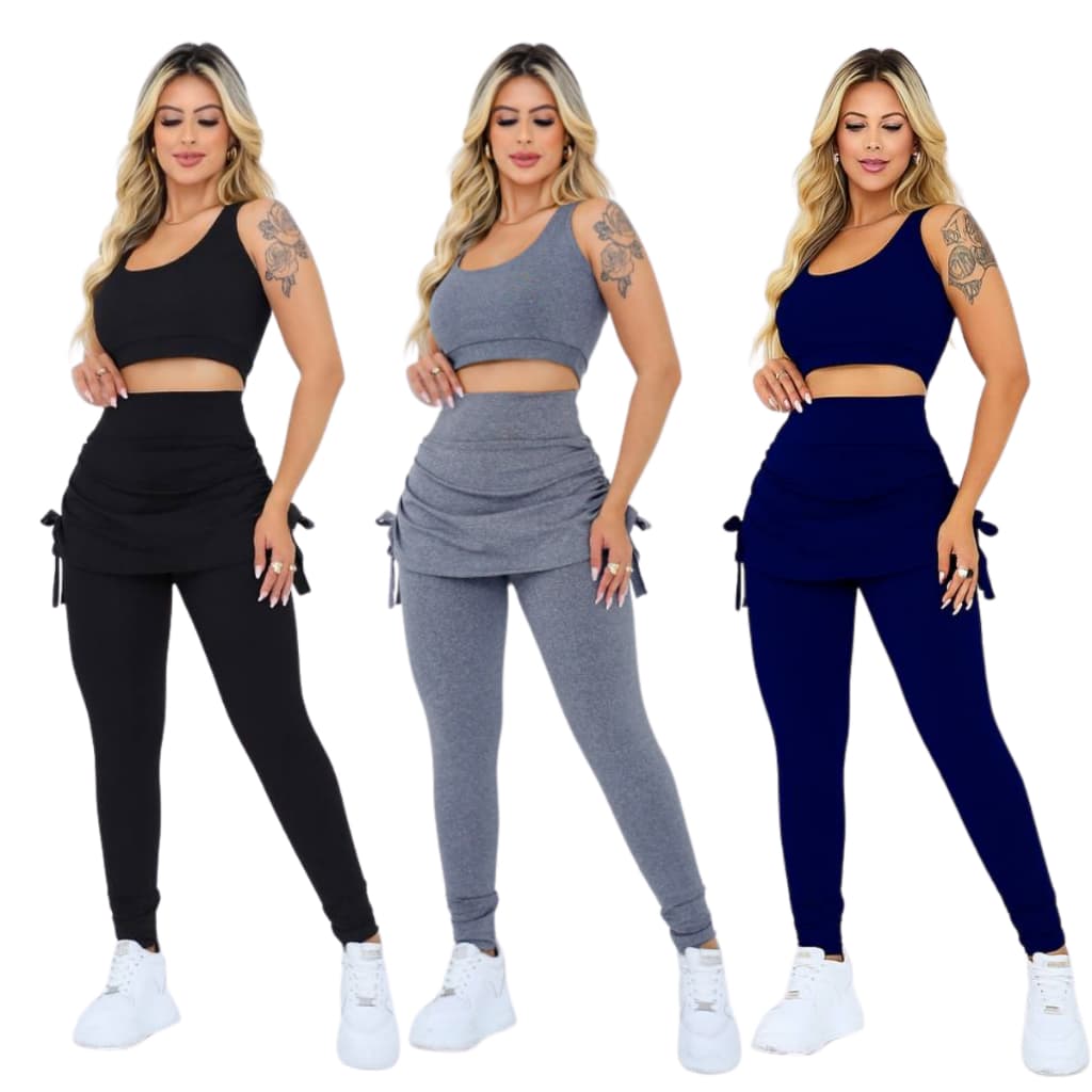 Kit 3 Calças Legging Com Saia Tapa Bumbum Academia Ginástica Moda Fitness