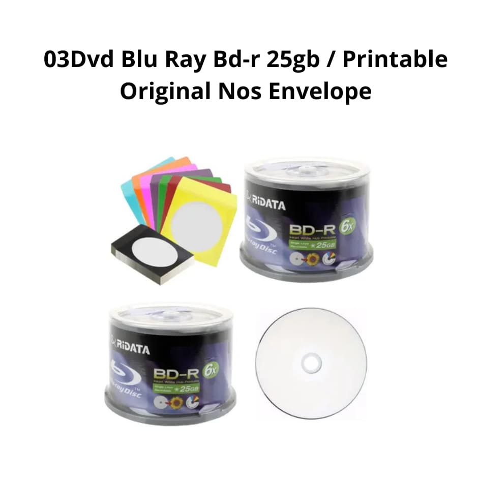 03 Dvd Blu Ray Bd-r 25gb / Printable  Ridata Original Nos Envelope