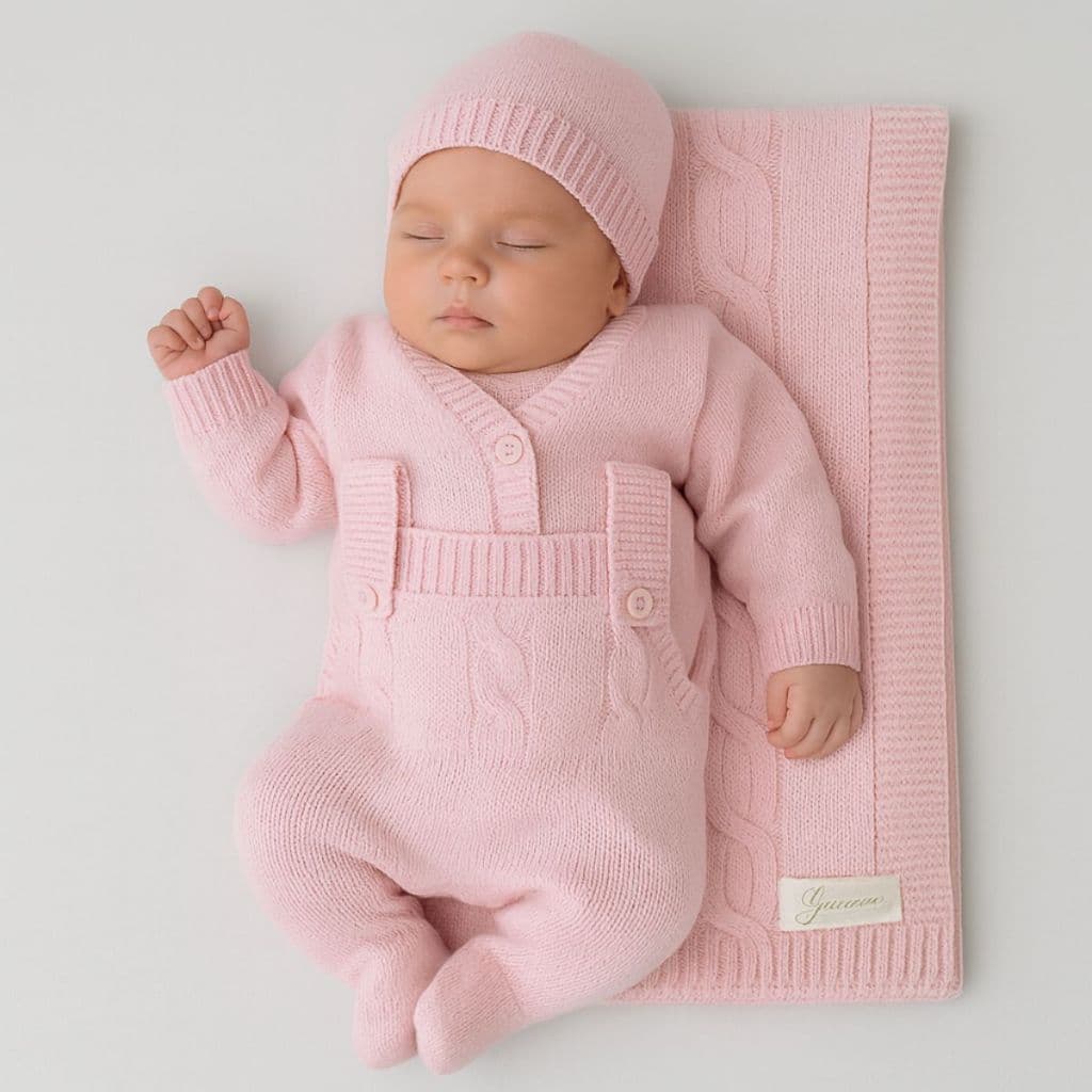 Saída Maternidade Tricot Premium Completa com Manta, Jardineira, Casaco, Touca e Luvas | RS Wear