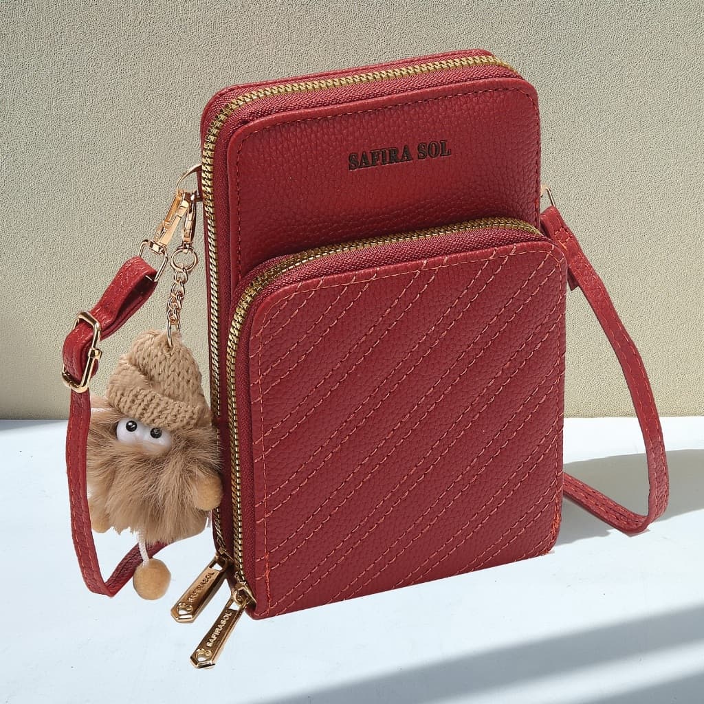 Bolsa Transversal Feminina Porta Celular  Transversal 2 Ziper com chaveiro LT650