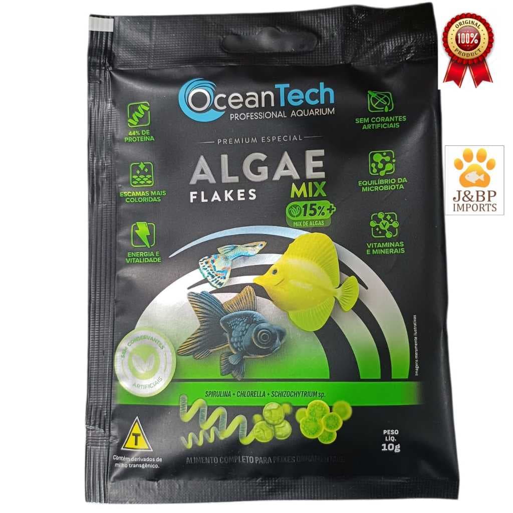 Ração Premium Ocean Tech Algae Flakes Mix Spirulina Microalgas – Doce e Marinho / Nutrição Premium
