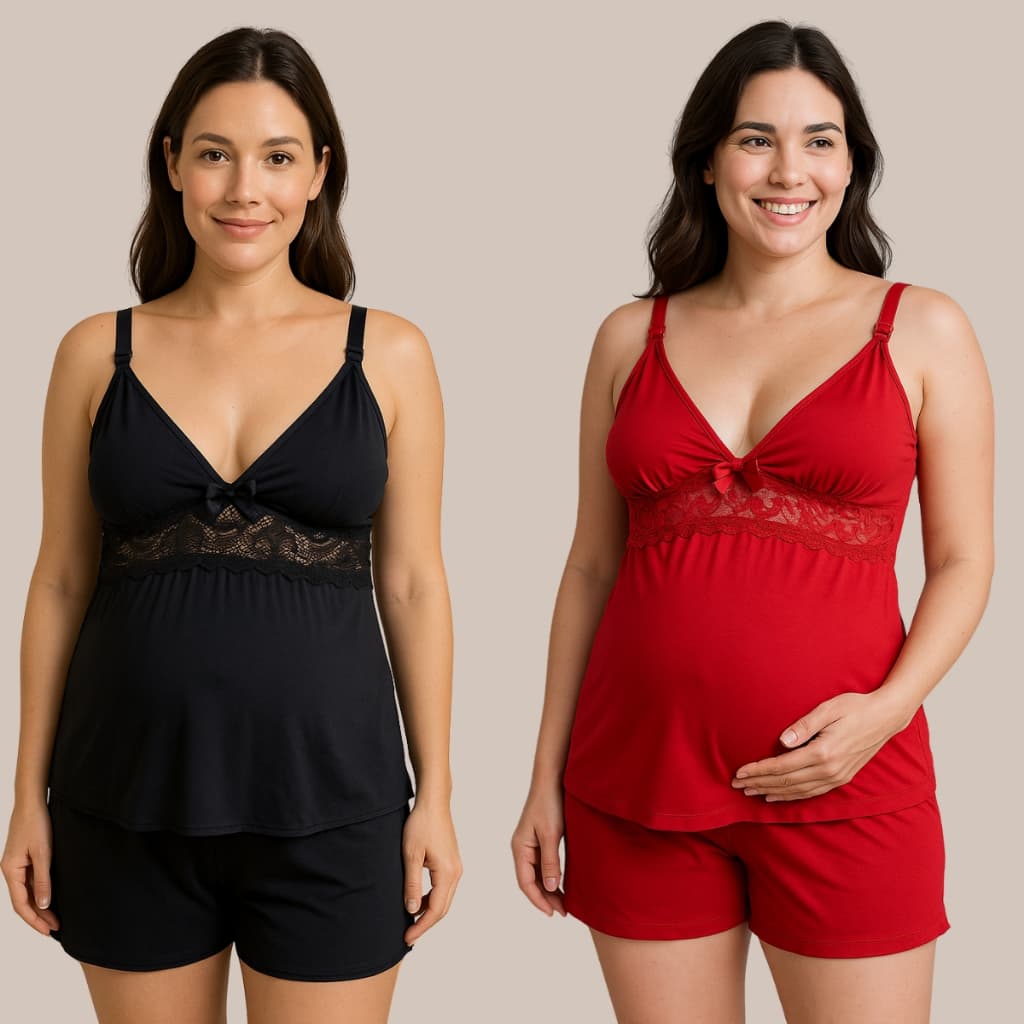 Kit de 02 Short Doll CURTO Amamentação com Abertura em Clique e Detalhes em Renda.