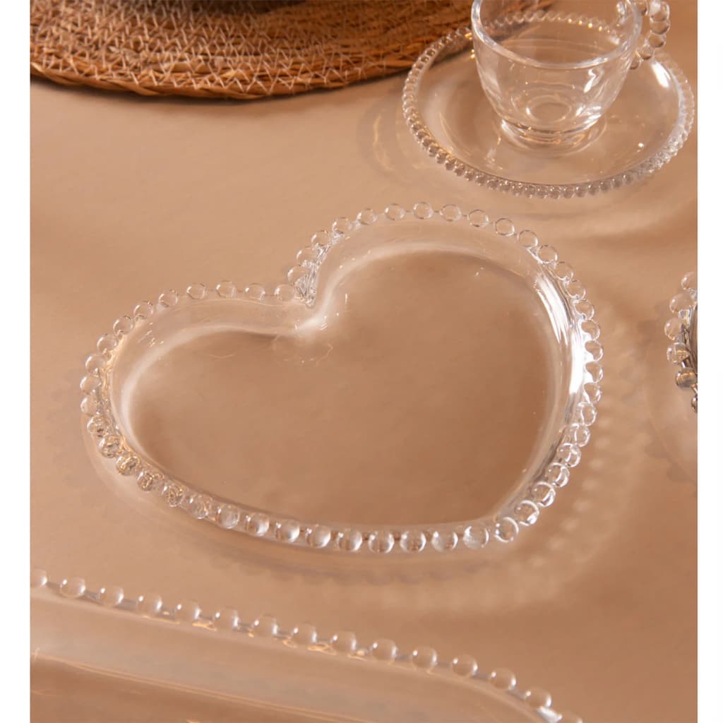 Prato Coração Cristal Pearl Wolff 20cm Decoração Romântica Mesa Posta