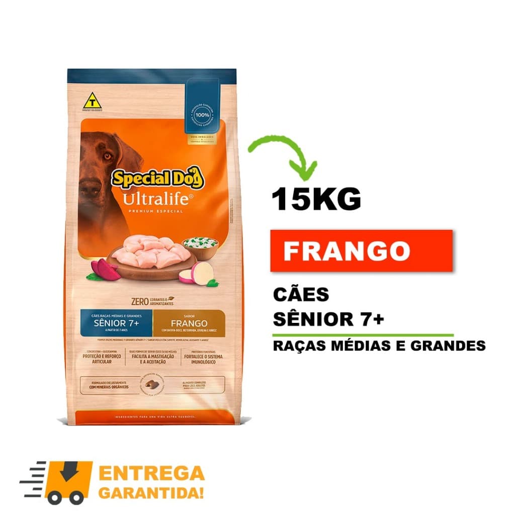 Ração Special Dog Ultralife Para Cães Sênior 7+ Raças Médias E Grandes Frango E Arroz 15kg