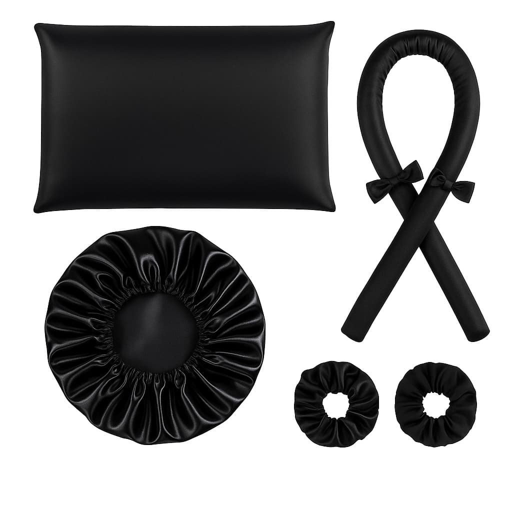 Touca cetim anti frizz + modelador curling rod + 2 brindes