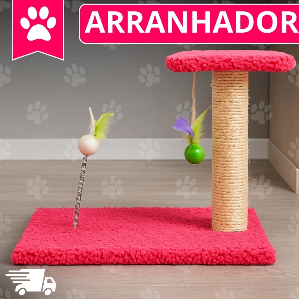 Arranhador Para Gatos Poste Sisal com Pena e Brinquedo Interativo - Mola