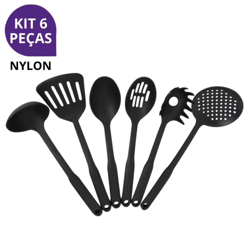 Kit 6 Peças de Utensílios de Cozinha de Nylon - Antiaderente Para Servir e Prático