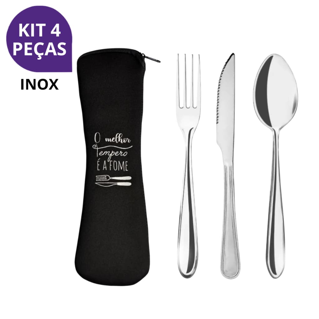 Kit Premium Talheres Portáteis em Aço Inox com Estojo, Prático para Marmita, Trabalho, Escola
