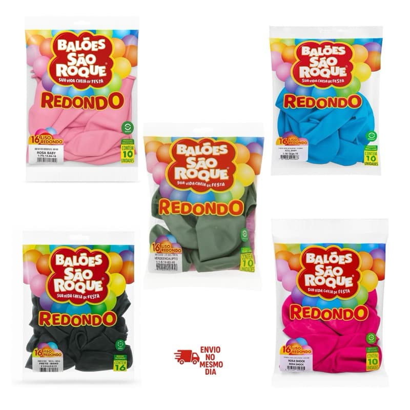 Balões são Roque 16” polegadas, 10 unidades / pacote - Liso Redondo, festas, decoração e aniversário