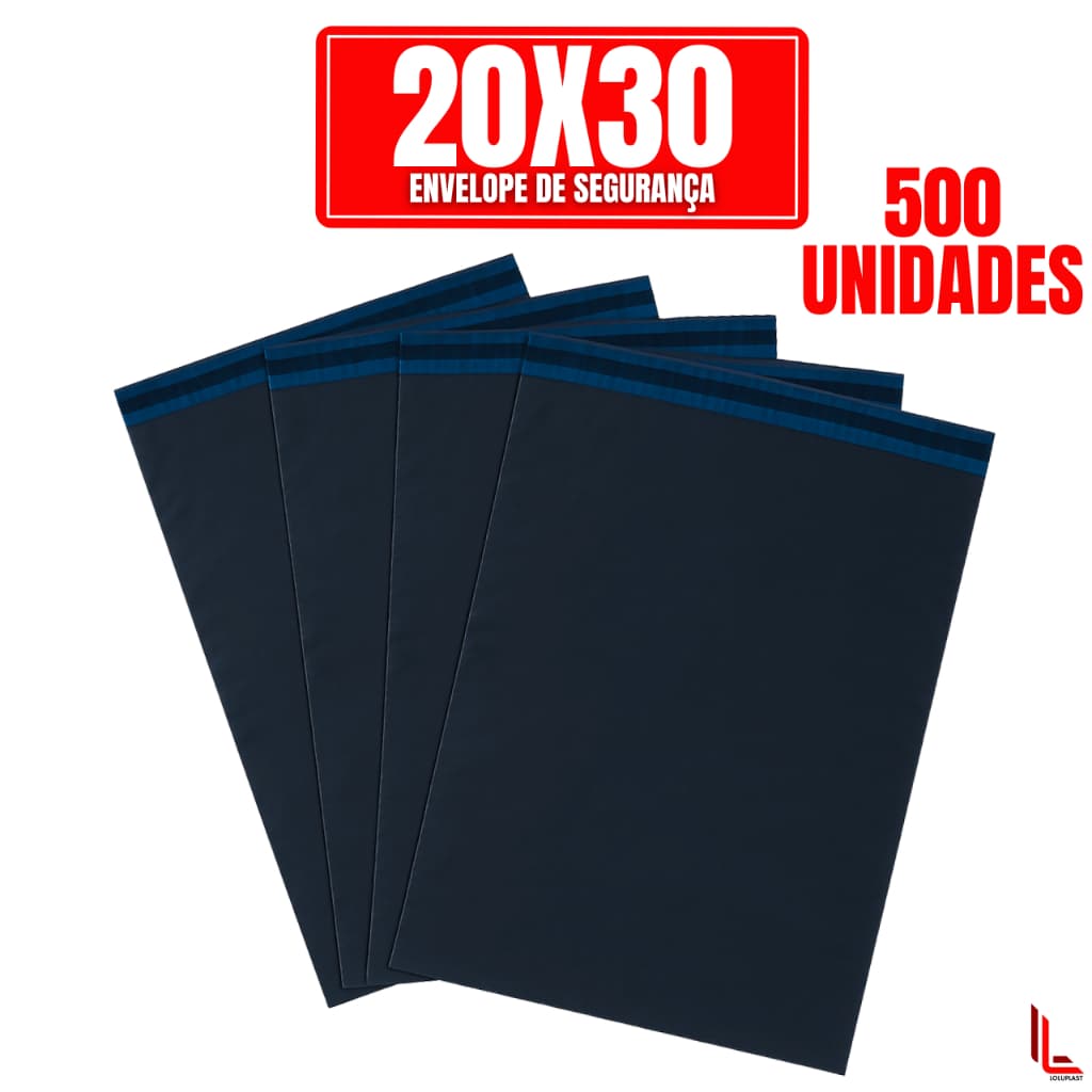 Kit Até 500 Envelopes de Segurança Plástico Preto Aba Adesiva 20X30CM