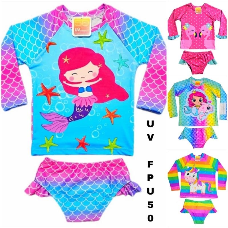 Conjunto infantil Biquíni Blusa Proteção UV50+ Menina Piscina Verão natação