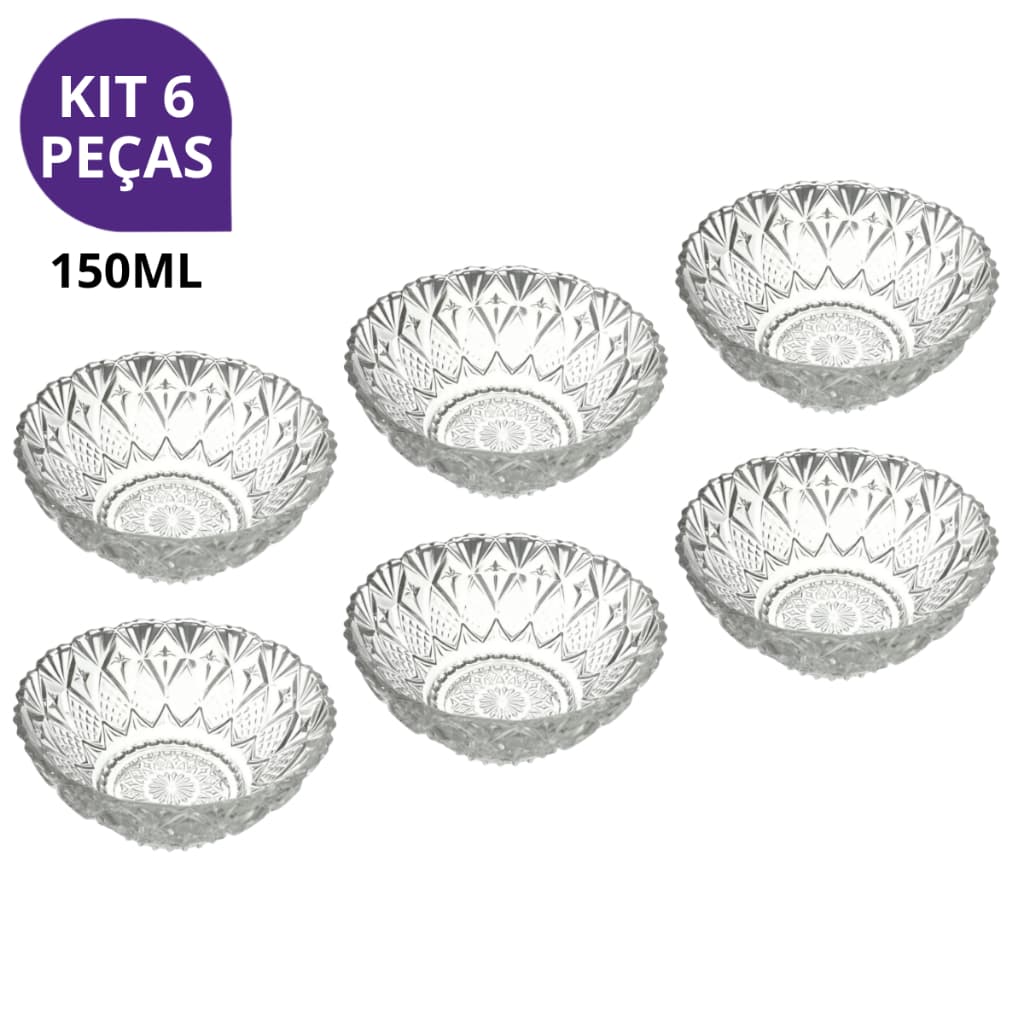 Jogo 6 Taças de Vidro Elegantes para Sobremesa 150ml Premium