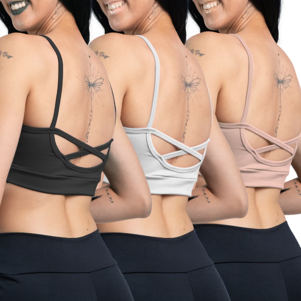 KIT 03 - Top Academia Alcinha Fitness Com Cruzado nas Costas Suplex Power - Costas Xis Top Fitness - Varias Cores