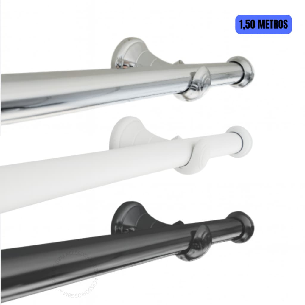 Kit Varão Cortina 1,50 Metros 28mm Varias Cores Simples