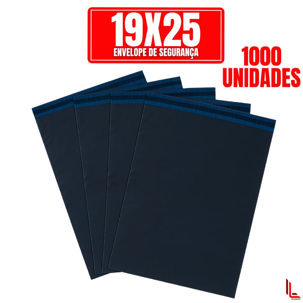 Kit 500/1000 Envelopes de Segurança Plástico Preto Aba Adesiva 19x25cm