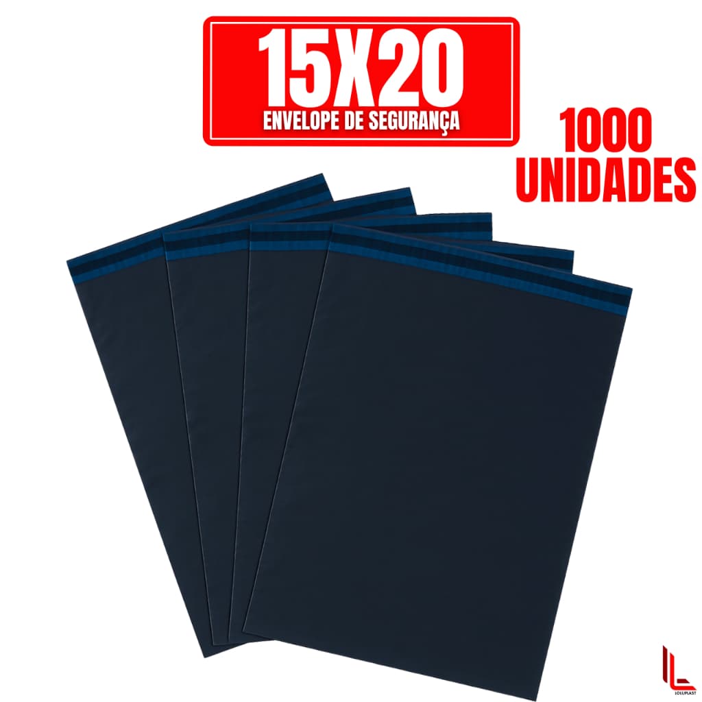 Kit Até 1000 Envelopes de Segurança Plástico Preto Aba Adesiva 15x20cm