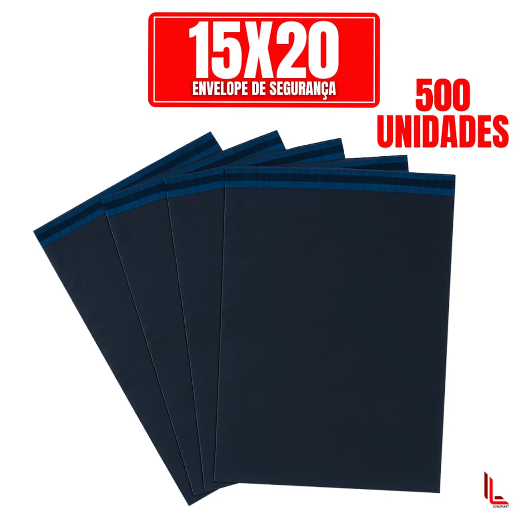Kit Até 500 Envelopes de Segurança Plástico Preto Aba Adesiva 15x20cm