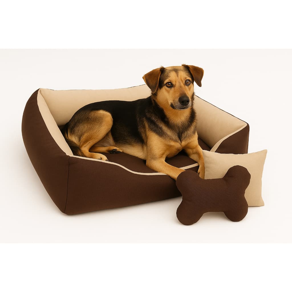Cama Para Cachorros Porte Médio 80x60 com e Brinquedos que são 1 Ossinho e 1 Almofadinha