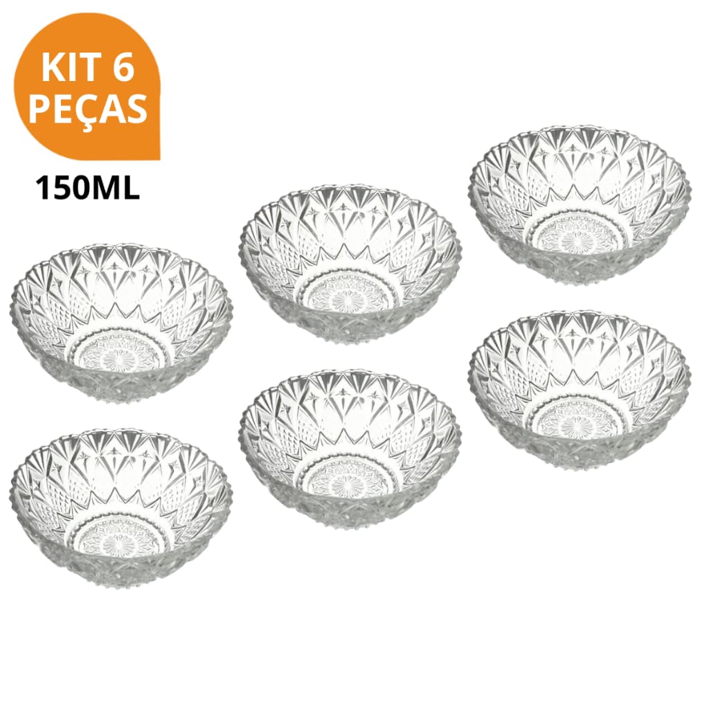 Jogo 6 Taças de Vidro Elegantes para Sobremesa 150ml Premium