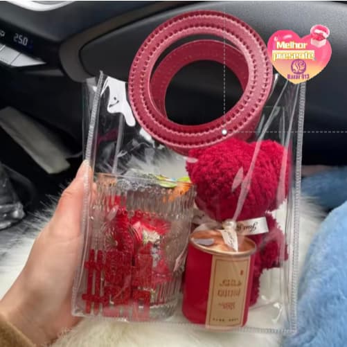Kit 5~10 Bolsas de Presente Transparentes Alça Redonda Embalagem Para Lembrancinha Festa e Natal Ano Novo