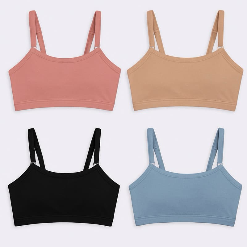 Kit 4 Sutiã Top Juvenil Infantil Menina Moça Sem Bojo Algodão Alça Regulável