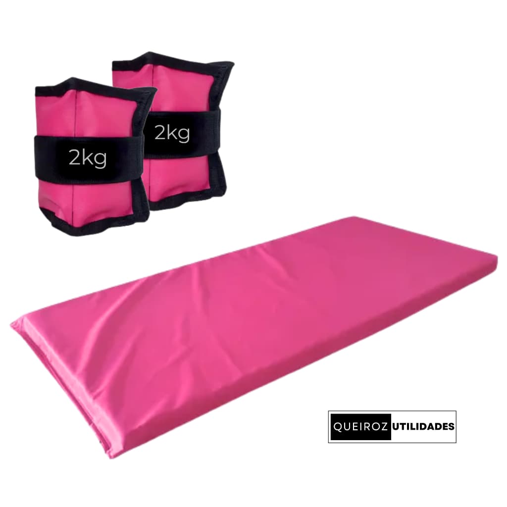 KIT Caneleira de Peso Rosa Par de 2KG + Colchonete Rosa Treino/Academia/Musculação/Fisioterapia