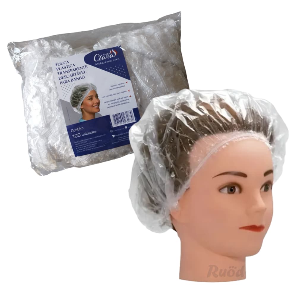 Touca Plástica para Banho Descartável Transparente Luxo Pct. c/ 100 und.