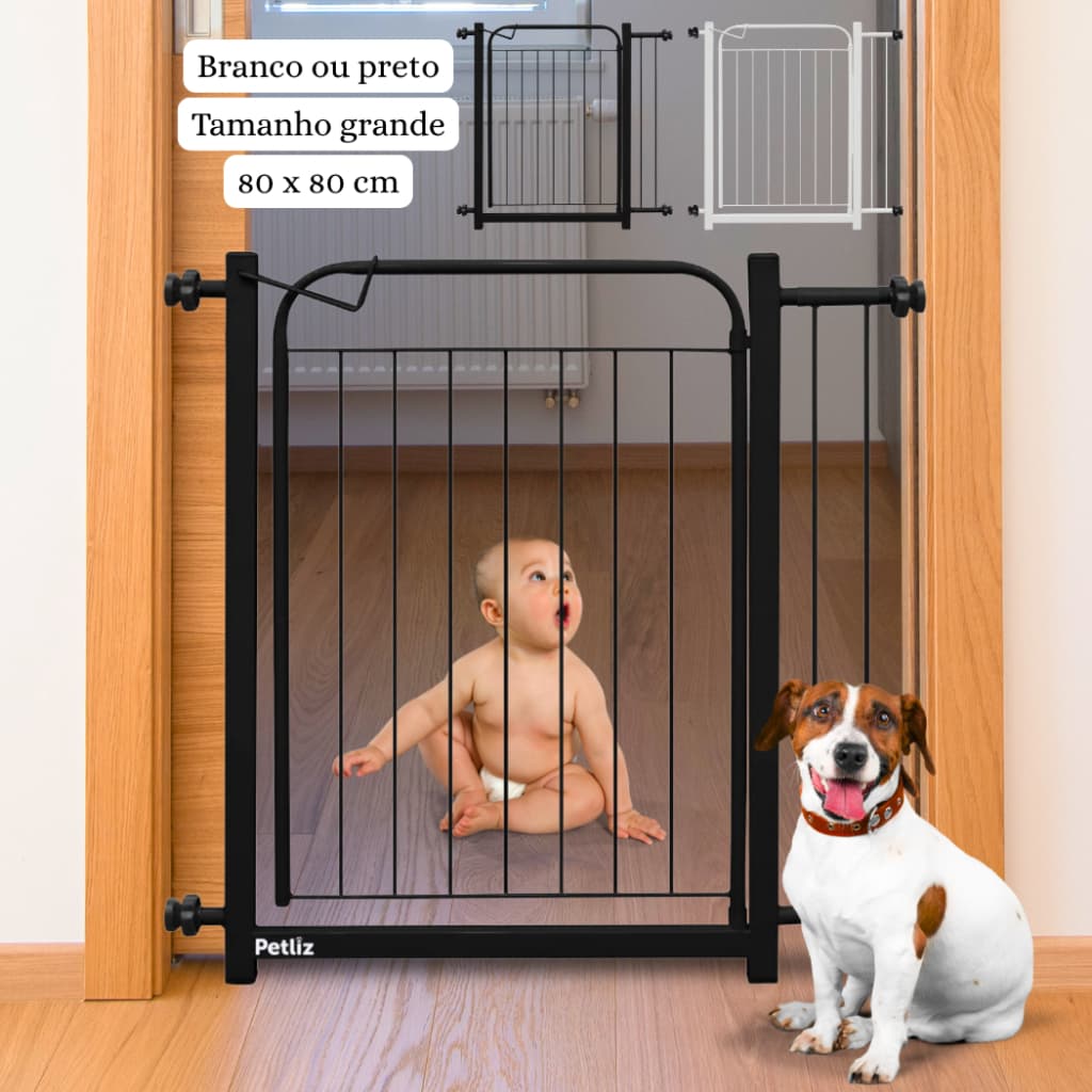 Portão Portãozinho Segurança para Porta 80x80cm com Extensor Grade Proteção Bebê Cachorro Pet Petliz