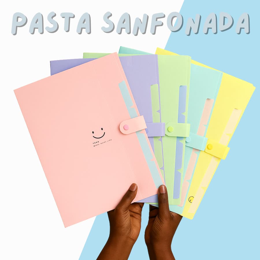 Pasta Sanfonada A4 Colorida Expansível com 5 Divisórias para Documentos