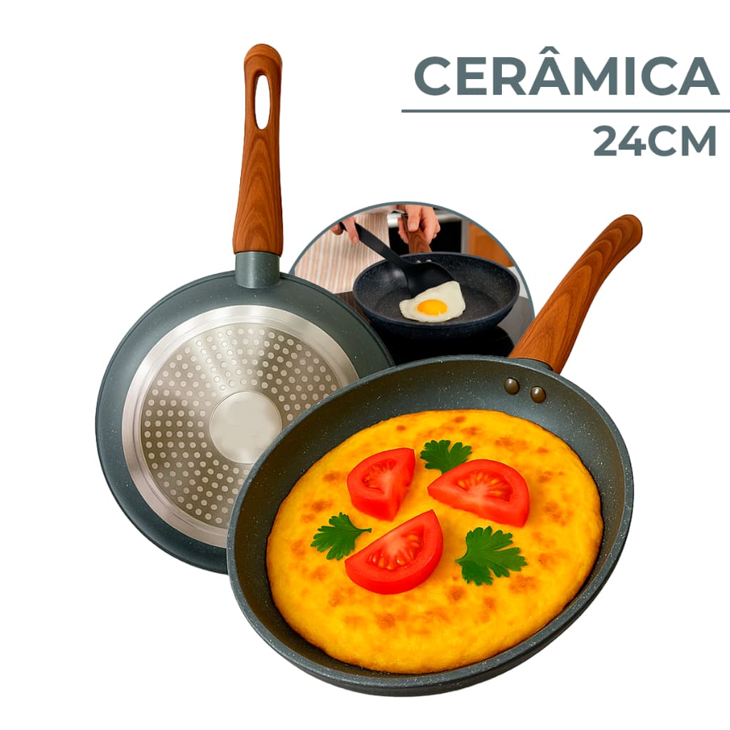 Frigideira Antiaderente Cerâmica Espessura 4mm Não Gruda Indução Ovos Frita Sem Óleo