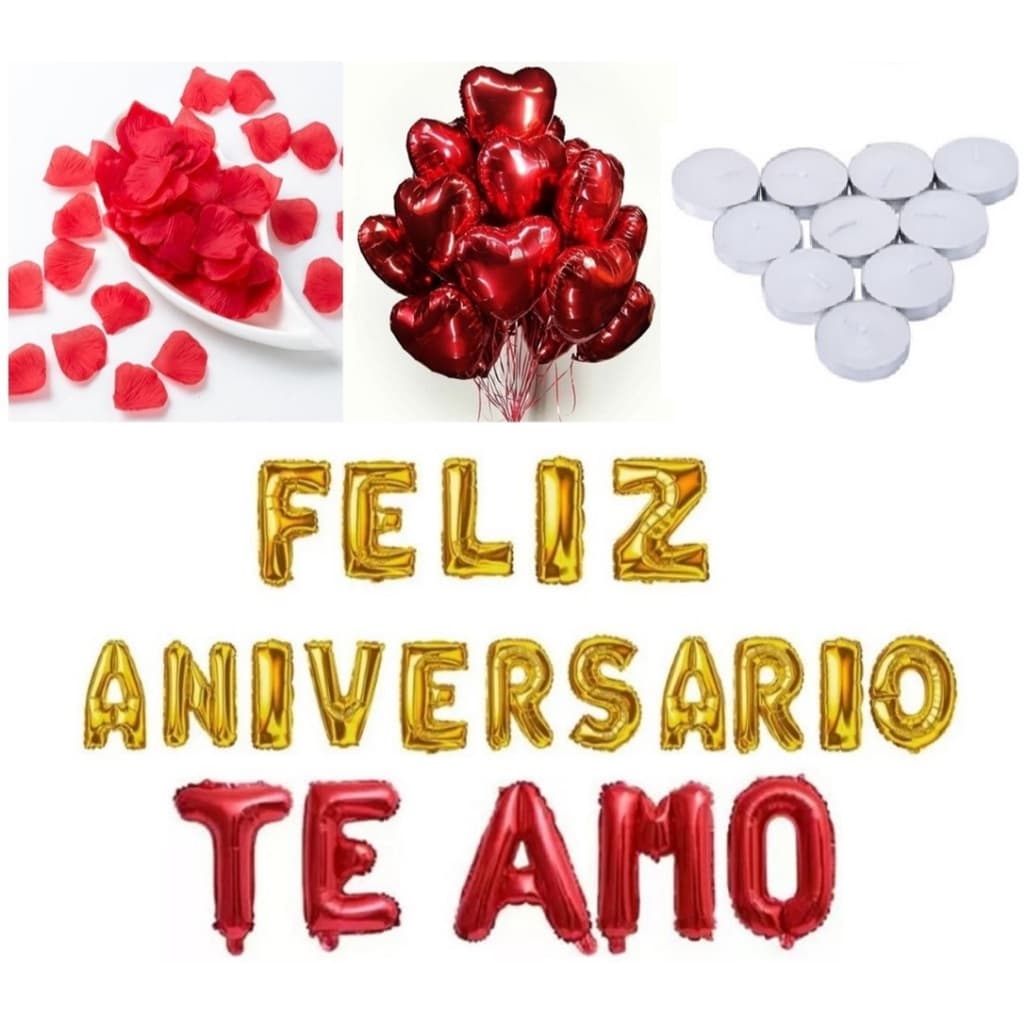 Kit 300 Pétalas + 6 Balões + 6 Velas + Te Amo + Feliz Aniversário