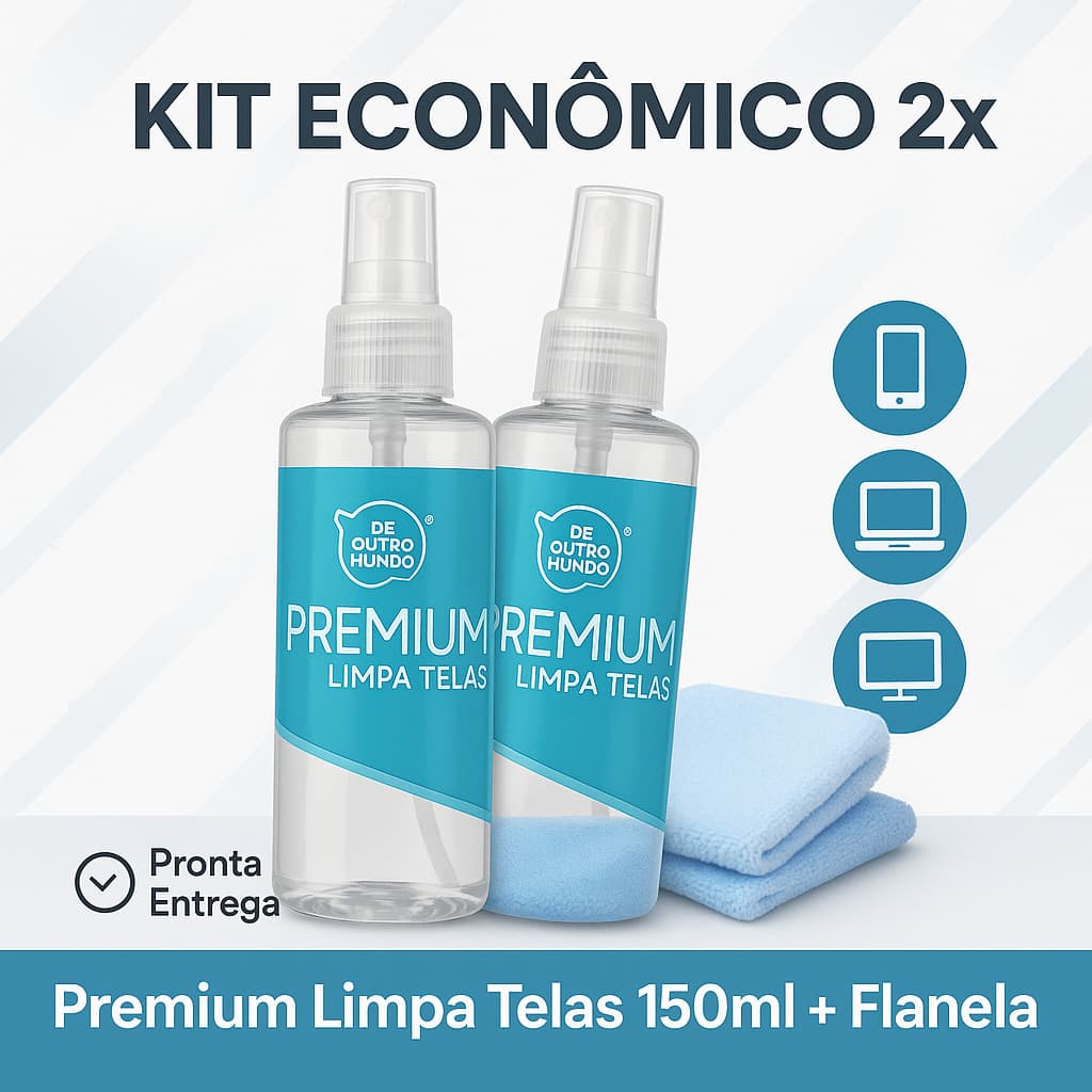 kit 2 limpa telas 150ml + pano Microfibra Limpa tela Celular Tv notebook Tablet