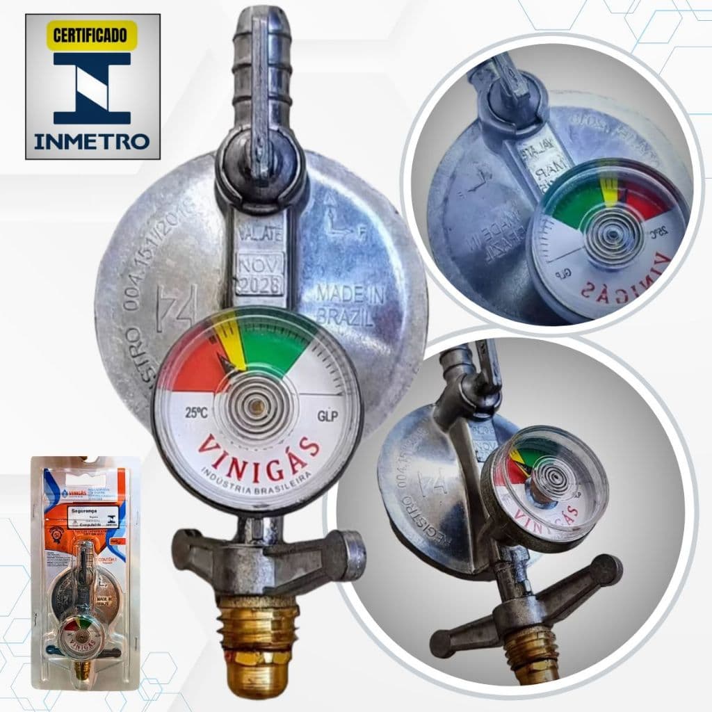 Registro Gas Regulador Com Visor Marcador Manômetro para Botijão Kit Completo ou Só Registro