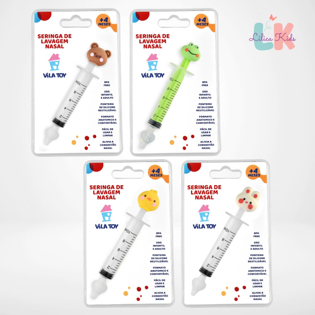 Seringa Animais Fofos para Lavagem Nasal Limpeza Bebê Infantil 10ml com Bico de Silicone