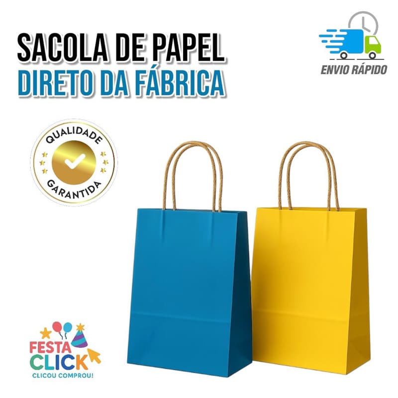 Sacola de papel PP 13x7x16cm 10/20/30 unidades diversas cores